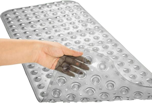 Bathtub Mats for Shower Tub, Extra Long Non-Slip 39 x 16 Inch Bath Mat with Drain Holes and Suction Cups, BathMat for Bathroom with Machine Washable (Clear Grey) - Image 2