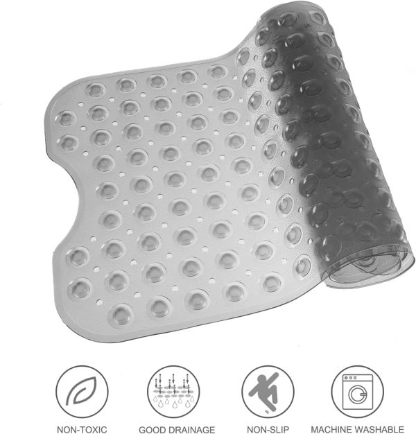 Bathtub Mats for Shower Tub, Extra Long Non-Slip 39 x 16 Inch Bath Mat with Drain Holes and Suction Cups, BathMat for Bathroom with Machine Washable (Clear Grey) - Image 5