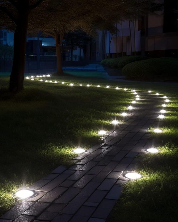 Biling Outdoor Lights 12 Packs, Bright 12 LEDs Waterproof, Ground Flat Pathway Lights Solar Powered for Yard Walkway Garden Driveway (White) - Image 2