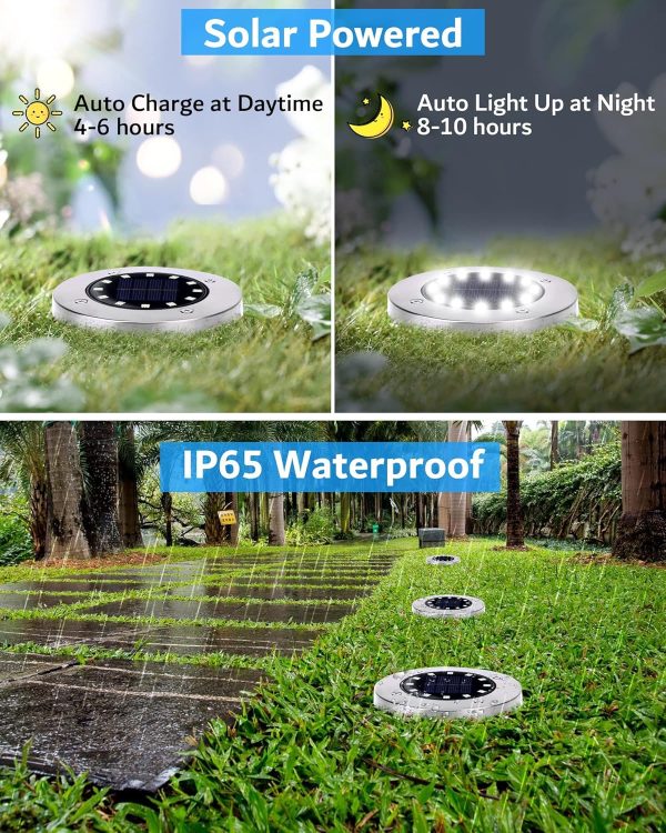 Biling Outdoor Lights 12 Packs, Bright 12 LEDs Waterproof, Ground Flat Pathway Lights Solar Powered for Yard Walkway Garden Driveway (White) - Image 3