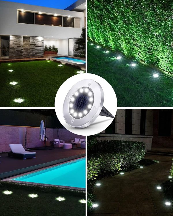 Biling Outdoor Lights 12 Packs, Bright 12 LEDs Waterproof, Ground Flat Pathway Lights Solar Powered for Yard Walkway Garden Driveway (White) - Image 6
