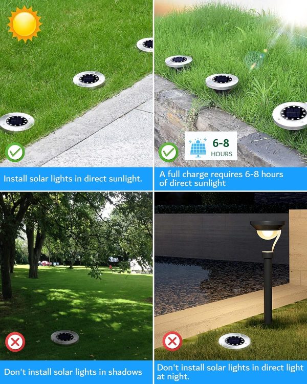 Biling Outdoor Lights 12 Packs, Bright 12 LEDs Waterproof, Ground Flat Pathway Lights Solar Powered for Yard Walkway Garden Driveway (White) - Image 7