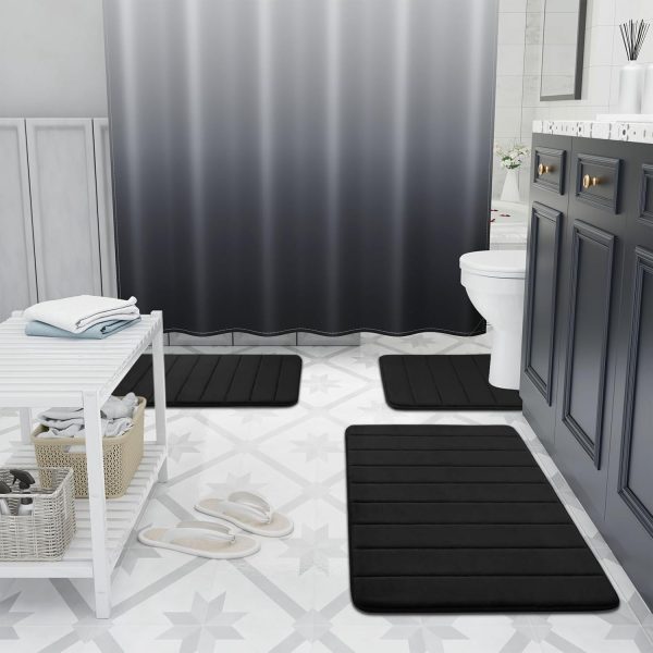 Buganda Memory Foam Bath Mat, 24" x 16", Ultra Soft and Non-Slip Bathroom Rugs, Water Absorbent and Machine Washable Bath Rug for Bathroom, Shower, and Tub, Black - Image 2