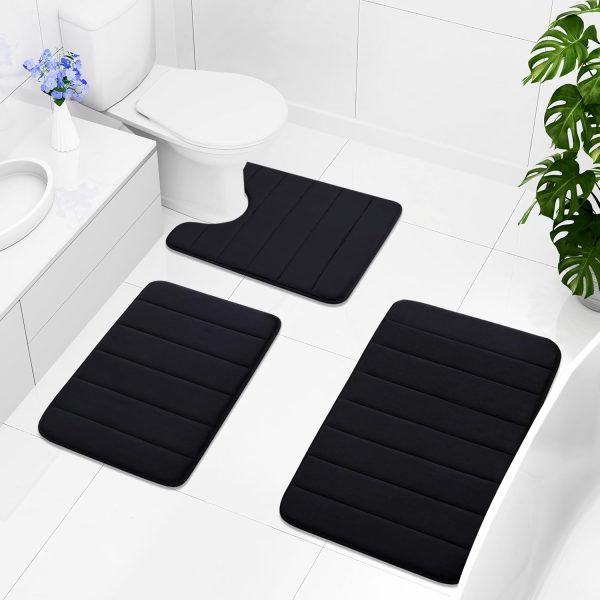 Buganda Memory Foam Bath Mat, 24" x 16", Ultra Soft and Non-Slip Bathroom Rugs, Water Absorbent and Machine Washable Bath Rug for Bathroom, Shower, and Tub, Black - Image 8