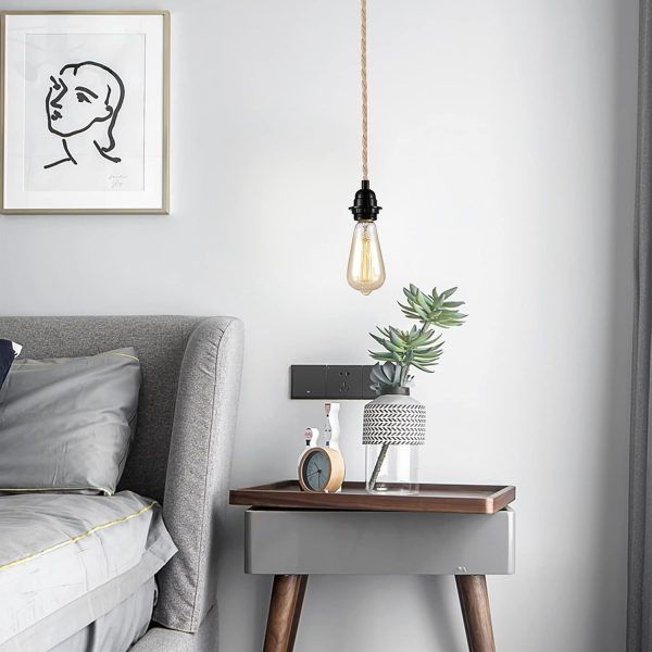 Industrial 15ft Pendant Lights - Hanging Light Kit with Switch Plug in Vintage Fabric Lamp with Twisted Hemp Rope Pendant Lights Socket Set E26 E27 for Pendant Lamp Farmhouse Lamp Cable DIY - Image 6