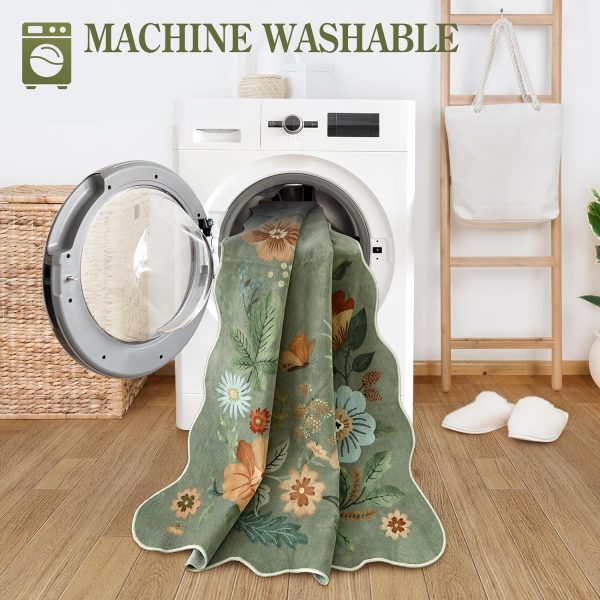 Lahome Floral Rugs for Entryway, 2X3 Washable Kitchen Rugs Ultra-Thin Soft Rug, Non Slip Indoor Door Mat Stain Resistant Boho Small Rug Low-Pile Throw Rug for Bathroom Bedroom(2x3ft,Green) - Image 5