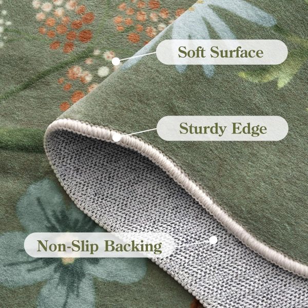 Lahome Floral Rugs for Entryway, 2X3 Washable Kitchen Rugs Ultra-Thin Soft Rug, Non Slip Indoor Door Mat Stain Resistant Boho Small Rug Low-Pile Throw Rug for Bathroom Bedroom(2x3ft,Green) - Image 7