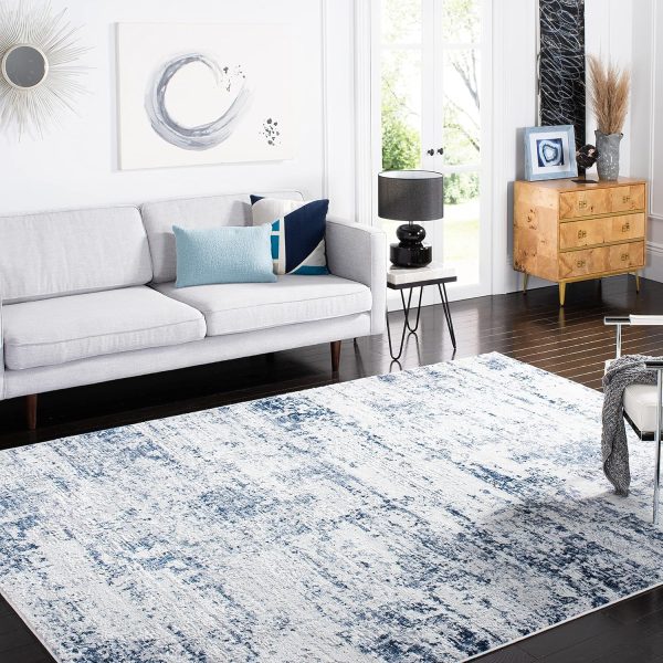 SAFAVIEH Amelia Collection Area Rug - 8' x 10', Ivory & Navy, Modern Abstract Design, Non-Shedding & Easy Care, Ideal for High Traffic Areas in Living Room, Bedroom (ALA700B)