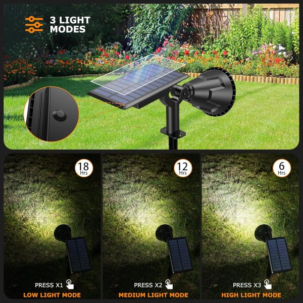 Solar Spot Lights Outdoor, 21 LEDs Solar Outdoor Lights Auto On/Off with 3 Modes, IP67 Waterproof Solar Yard Spotlight Landscape Lighting Garden Wall Lights, 2-in-1 Solar Powered Lights, 2Pack - Image 3