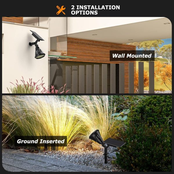 Solar Spot Lights Outdoor, 21 LEDs Solar Outdoor Lights Auto On/Off with 3 Modes, IP67 Waterproof Solar Yard Spotlight Landscape Lighting Garden Wall Lights, 2-in-1 Solar Powered Lights, 2Pack - Image 5